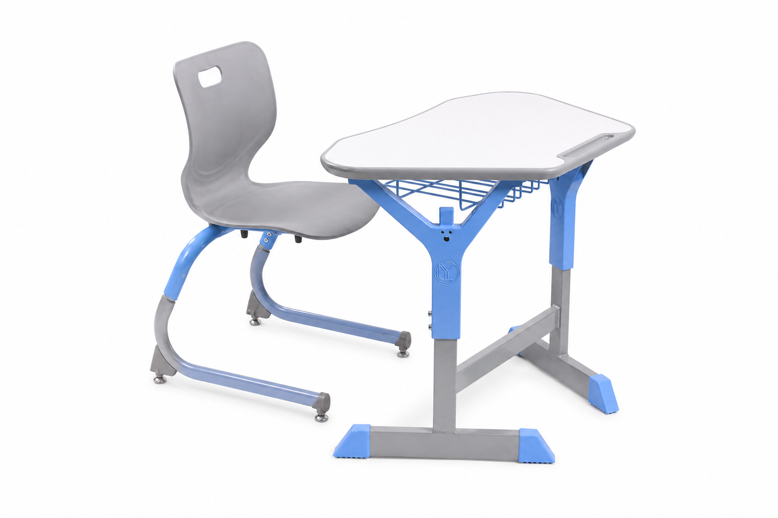 Adjustable shaped-top desk + cantilever chair
