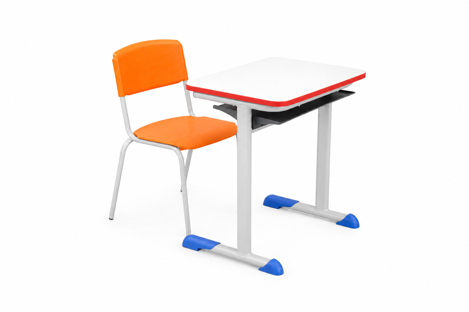 HZ-CB-930 book-box study desk and orange PP stackable chair set — front three-quarter view