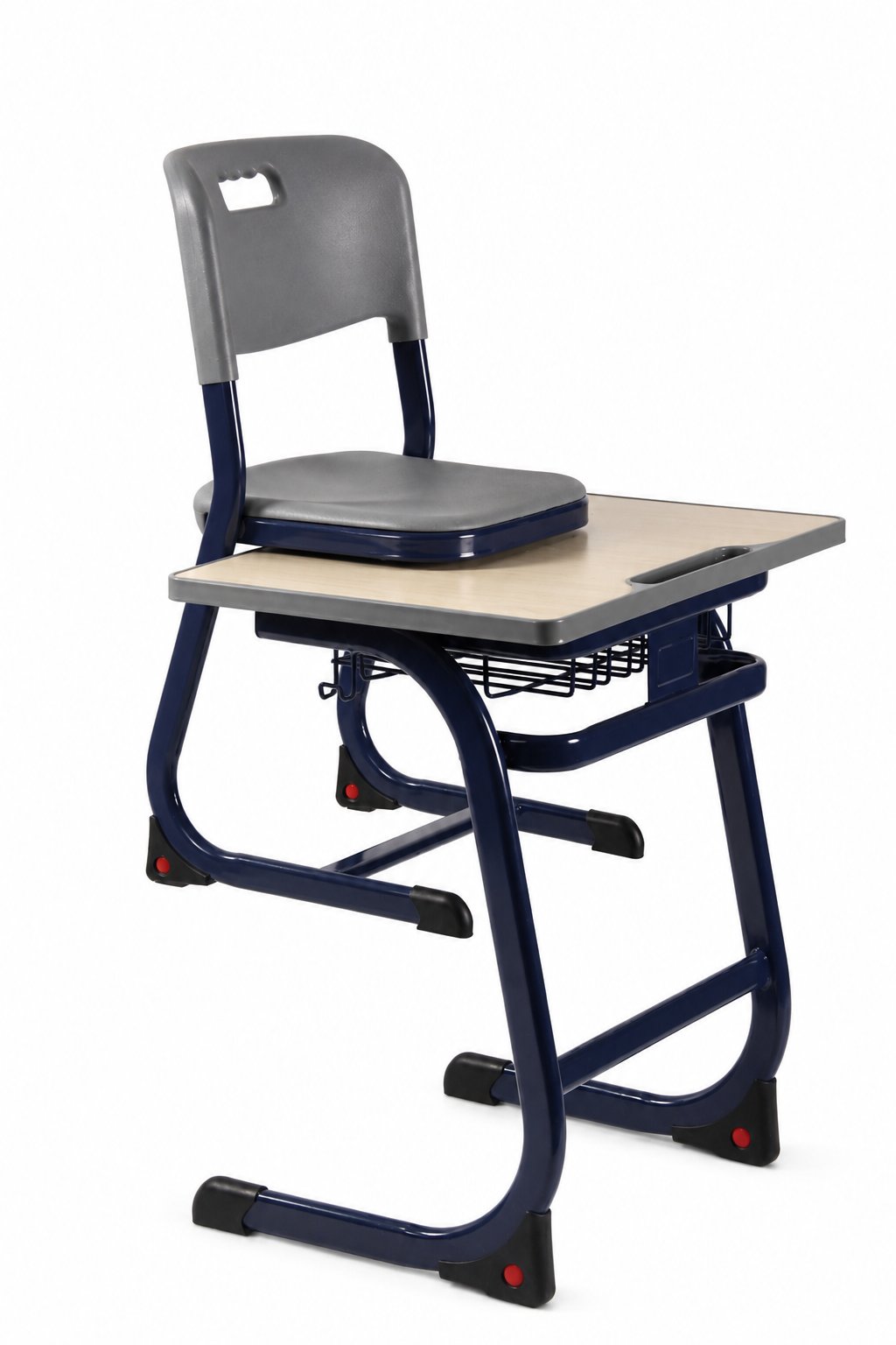 HZ-CC-525 — chair stacked on desk, showing storage feature