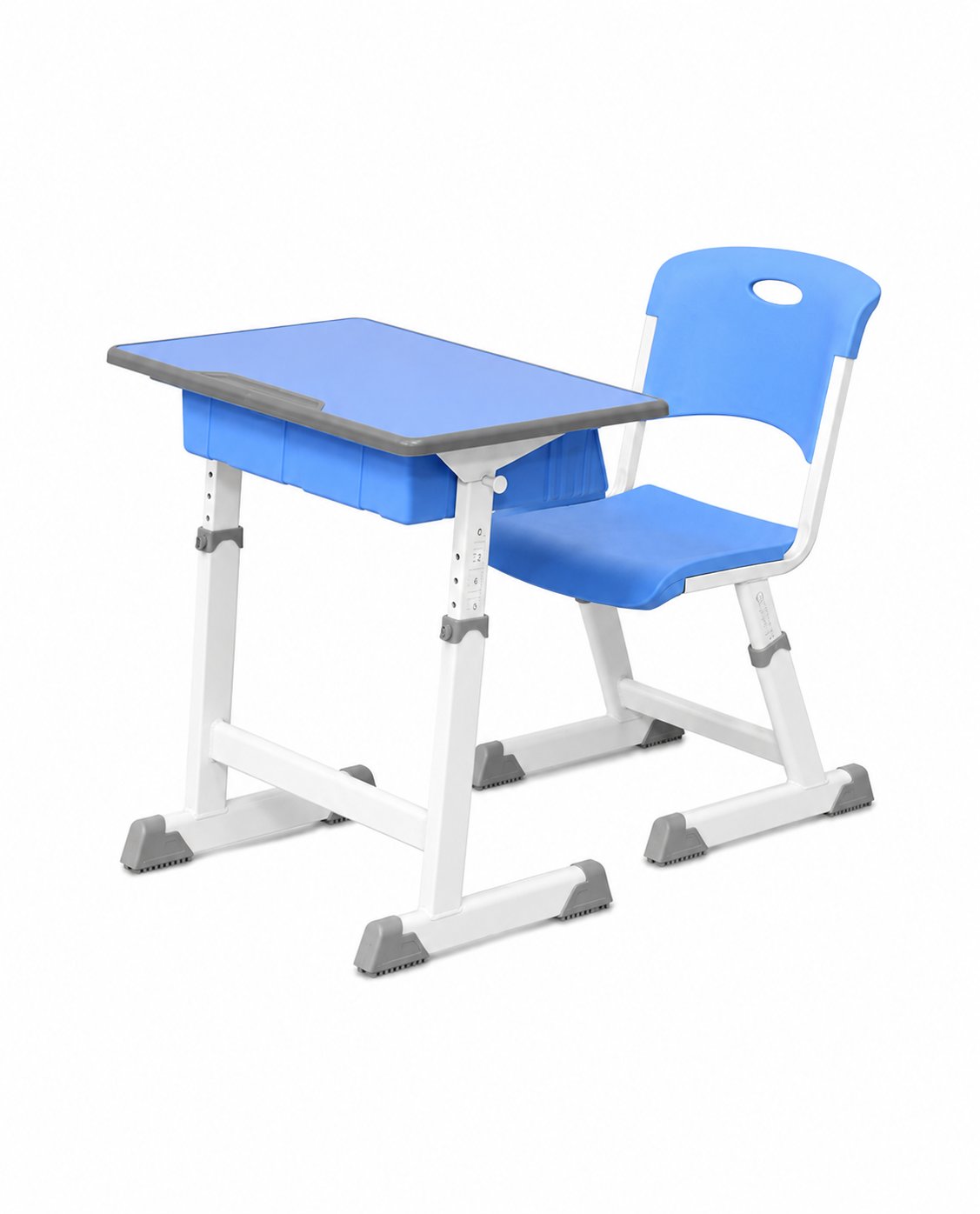HZ-CD-318 Adjustable height desk Premium — blue plastic with white steel frame