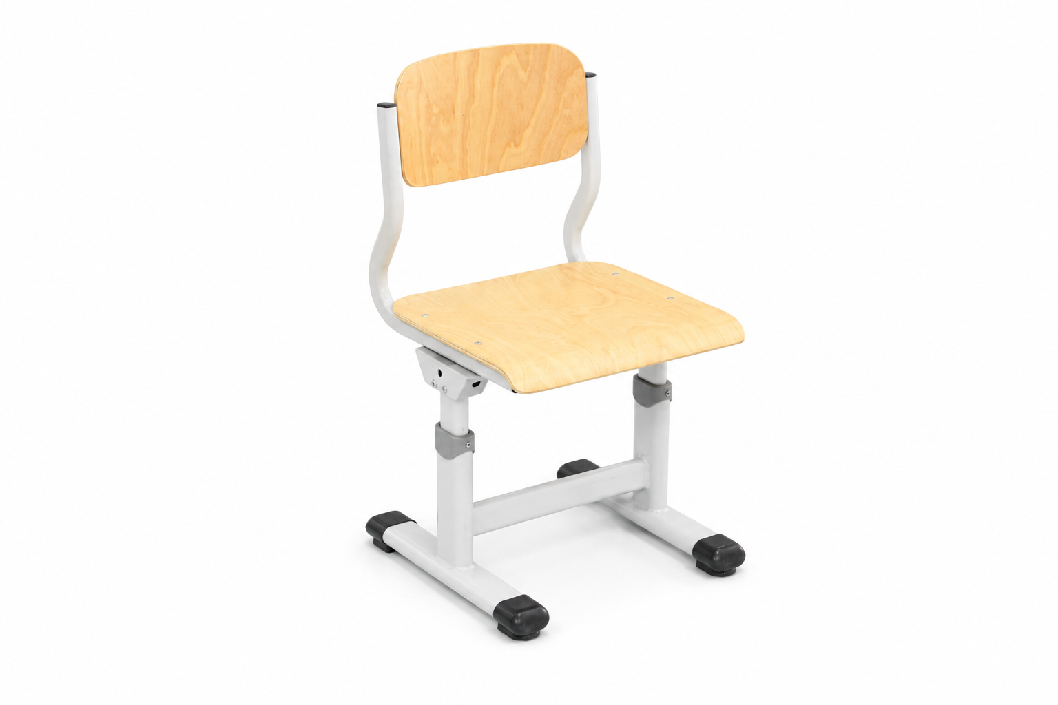 HZ-CE-940 — height-adjustable birch plywood chair on a white steel frame