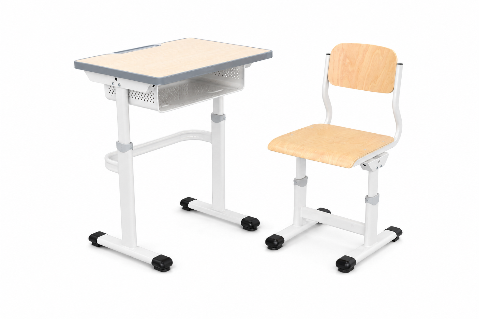 HZ-CE-940 adjustable plywood student desk and plywood chair set — three-quarter view