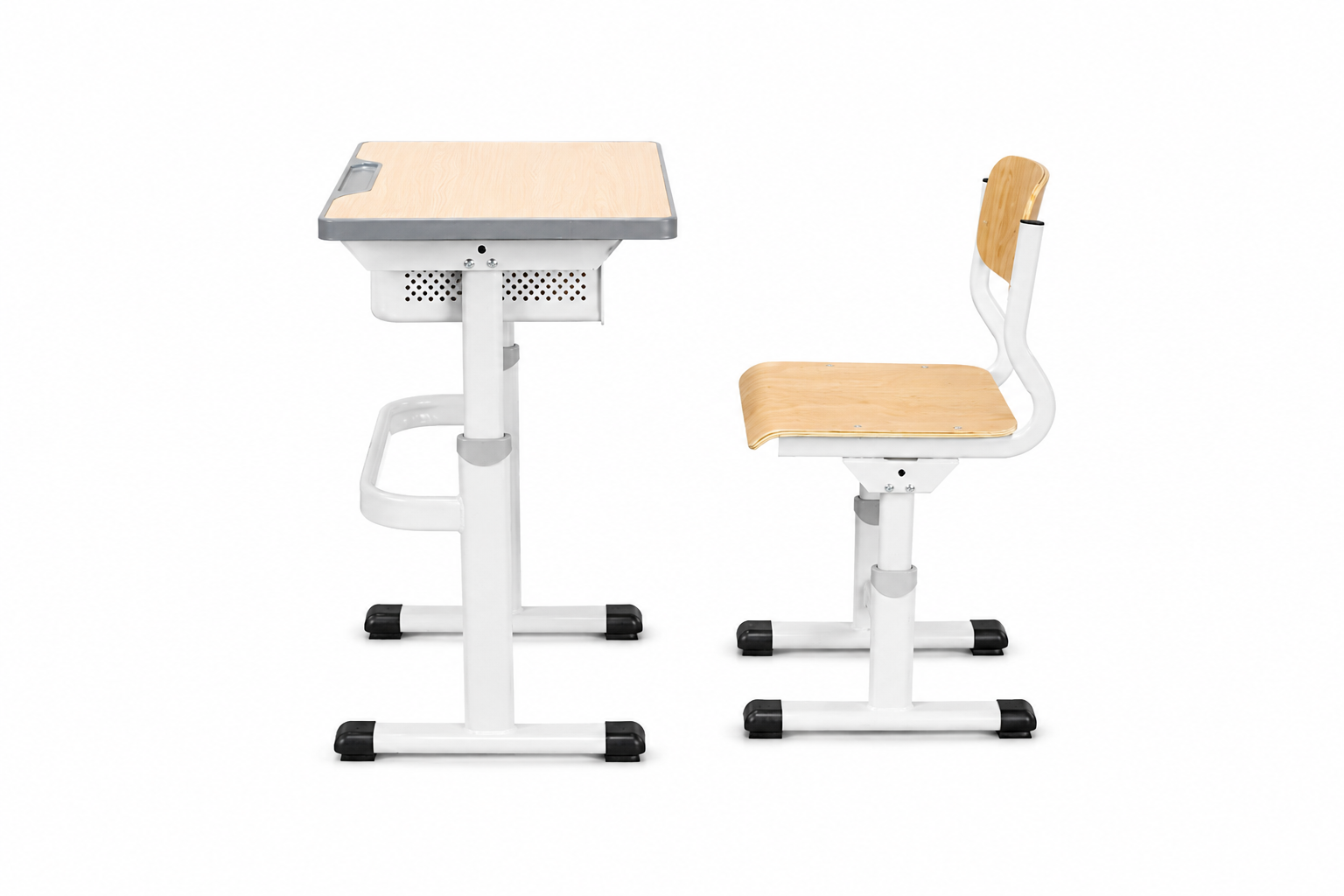 HZ-CE-940 — desk and chair set, side profile showing adjustable columns