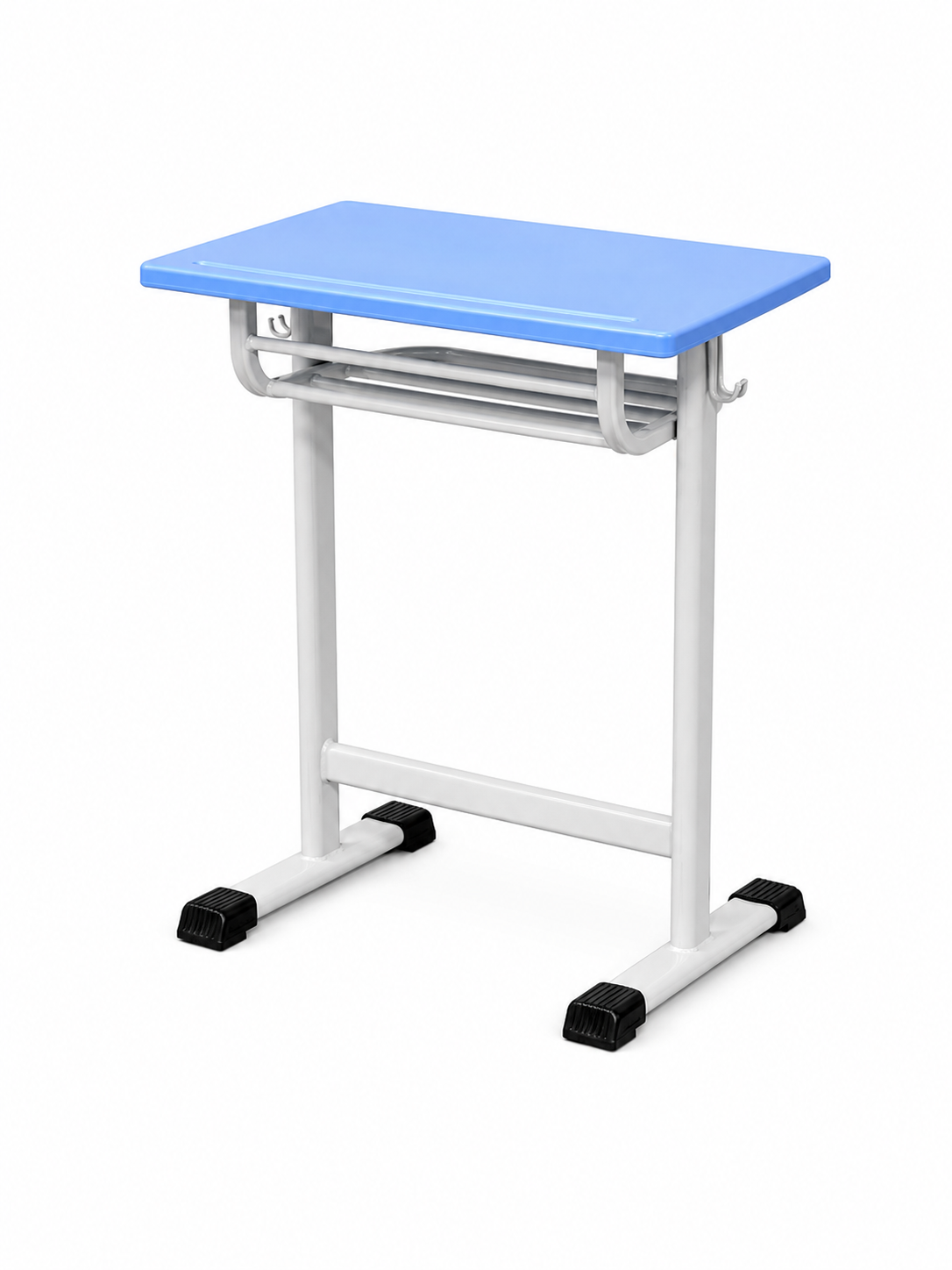 HZ-CP-905 — student desk with moulded plastic top, under-desk wire basket and bag hooks
