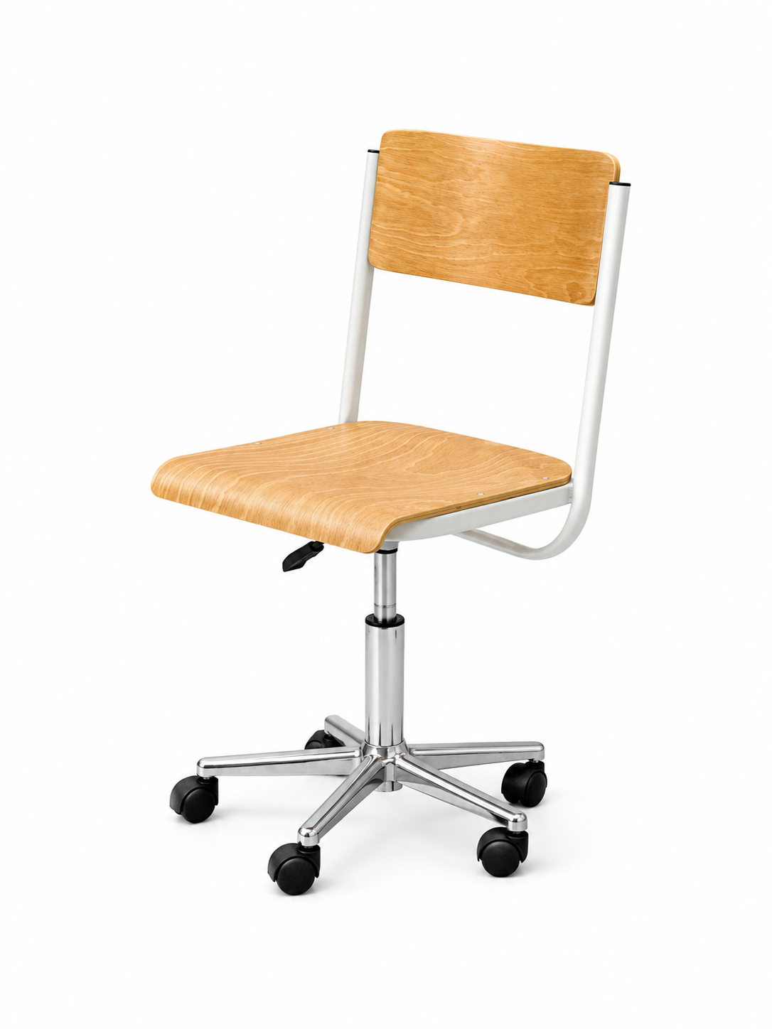 HZ-CR-925 — bent-plywood swivel study chair on a 5-star chrome caster base