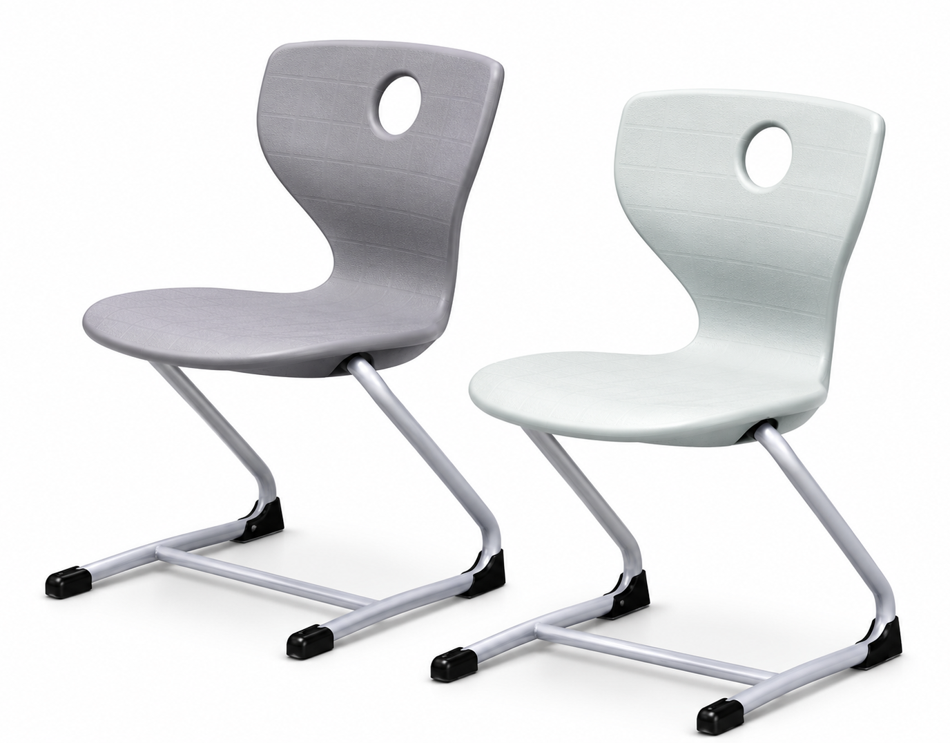 Hongzhou student chairs — ergonomic one-piece PP shells on powder-coated steel cantilever frames